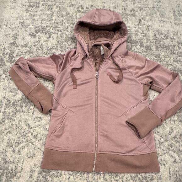 Athleta Tops - Athleta Pink Full Zip Hooded Lined Fleece Hoodie Pockets Women's M